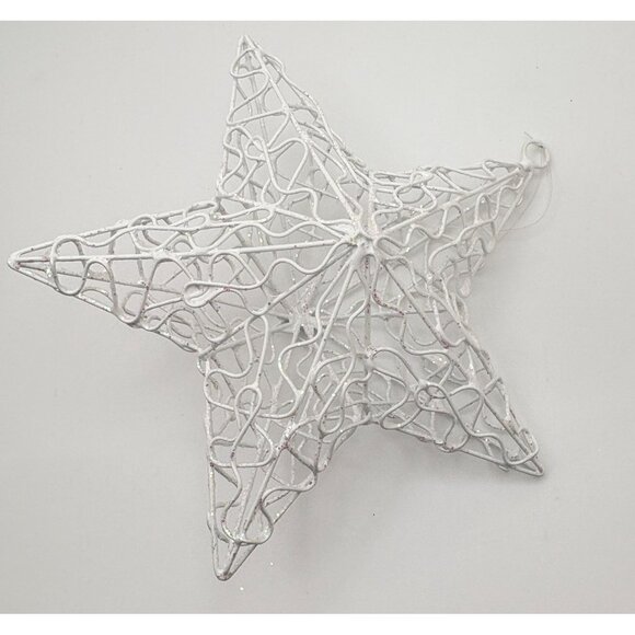 Vintage White Wire Star Christmas Tree Ornament with Iridescent Glitter Accents - Picture 2 of 6